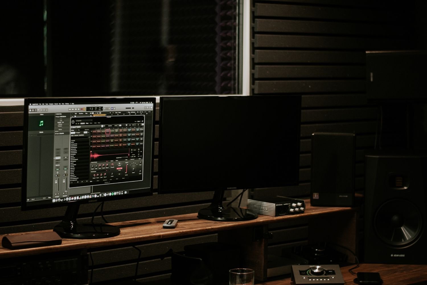 Audio production equipment in a recording studio